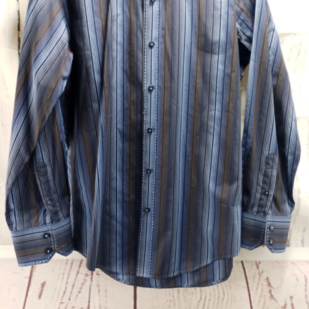 7 Diamonds Multicolor Pinstripe Mens Size M Button Up Cotton Dress Shirt - Picture 4 of 12